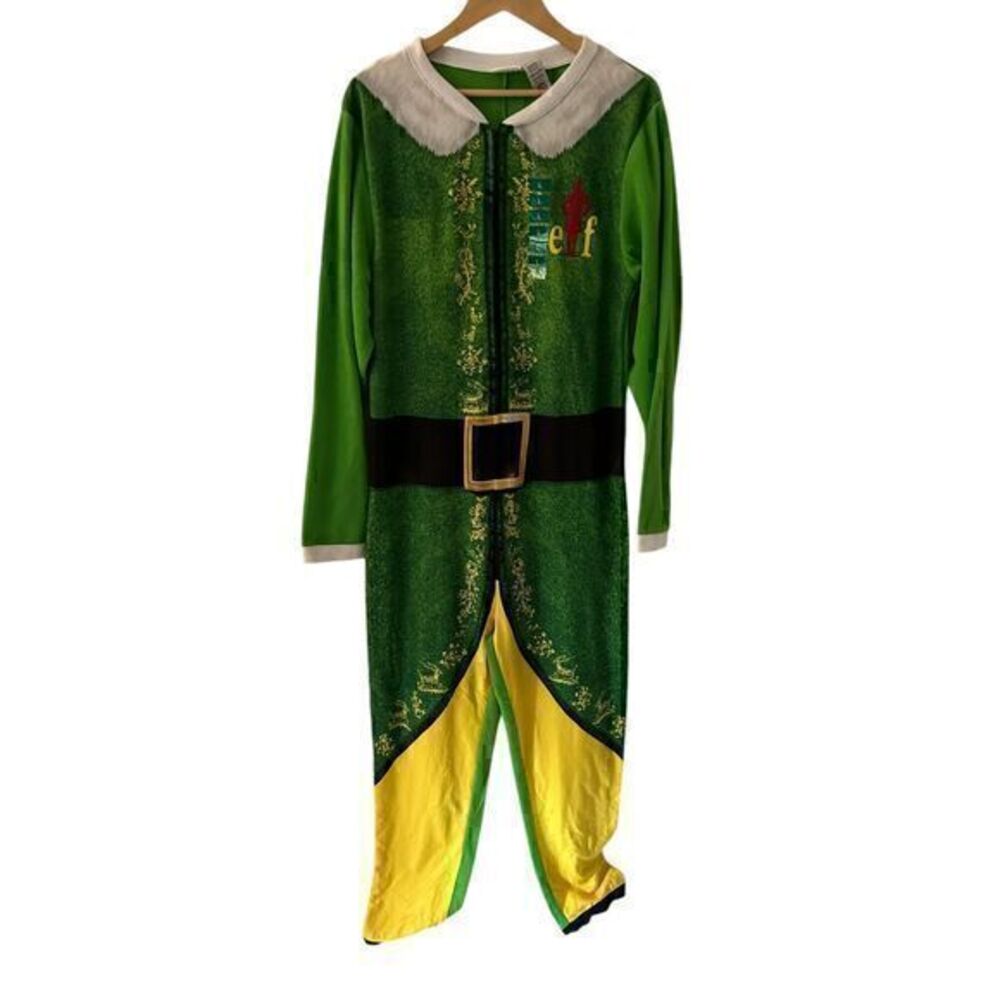 Elf Unisex Green Fleece Zip Onesie Pajamas Christmas Costume Size L NWT